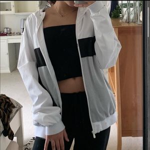 Black, white, and grey jacket.